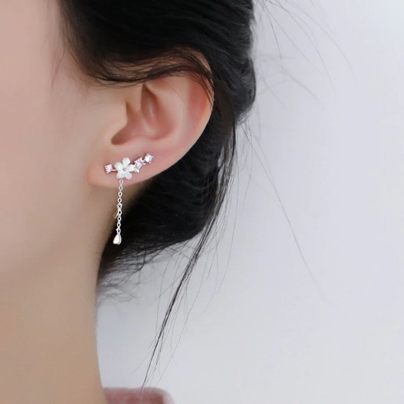 *NEW 925 Sterling Silver Diamond Flower Earrings Z - Picture 4 of 10